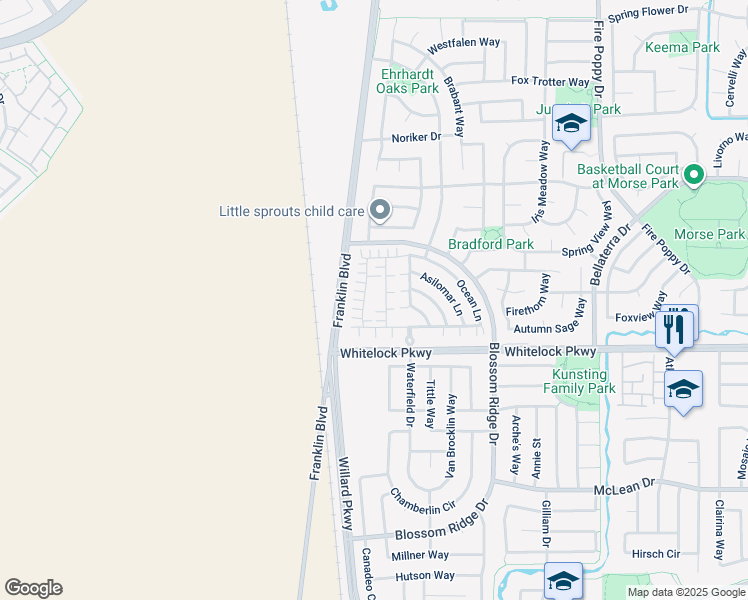 map of restaurants, bars, coffee shops, grocery stores, and more near 9978 Del Surf Lane in Elk Grove