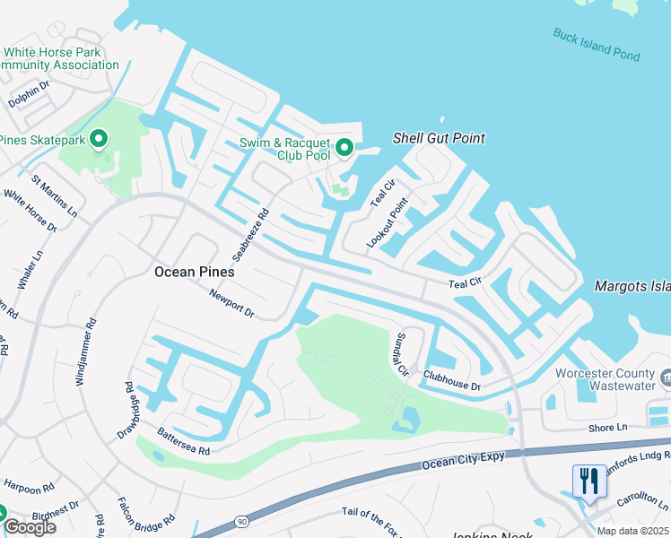 map of restaurants, bars, coffee shops, grocery stores, and more near 329 Ocean Pines in Ocean Pines