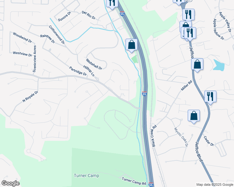 map of restaurants, bars, coffee shops, grocery stores, and more near 1595 Miller Road in Imperial