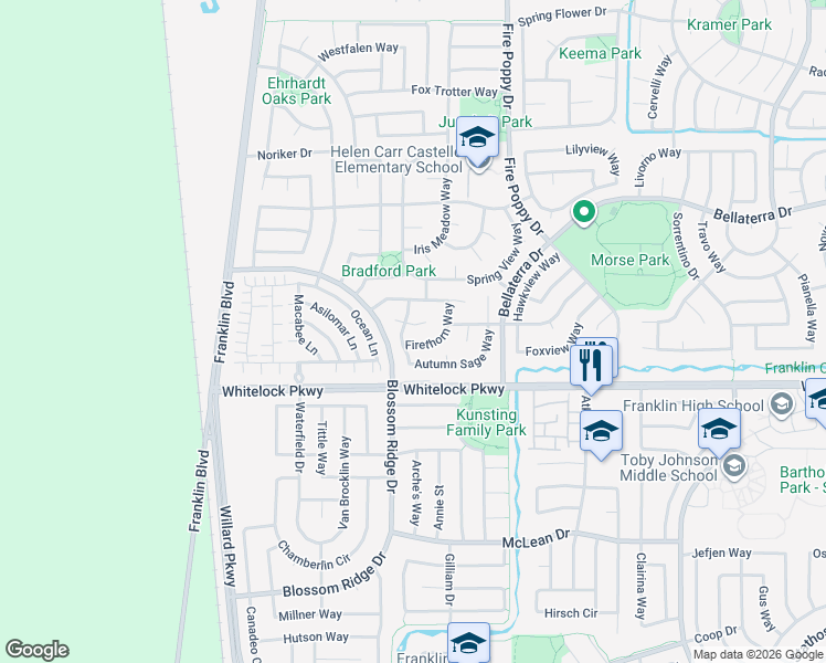 map of restaurants, bars, coffee shops, grocery stores, and more near 5204 Gloriosa Court in Elk Grove