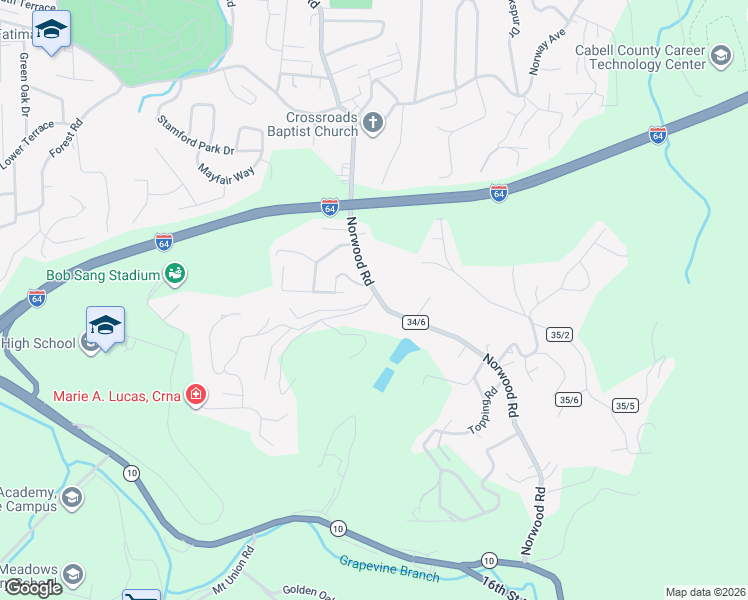 map of restaurants, bars, coffee shops, grocery stores, and more near Chapman Dr in Huntington