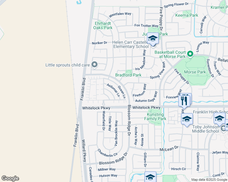 map of restaurants, bars, coffee shops, grocery stores, and more near 9976 Asilomar Lane in Elk Grove