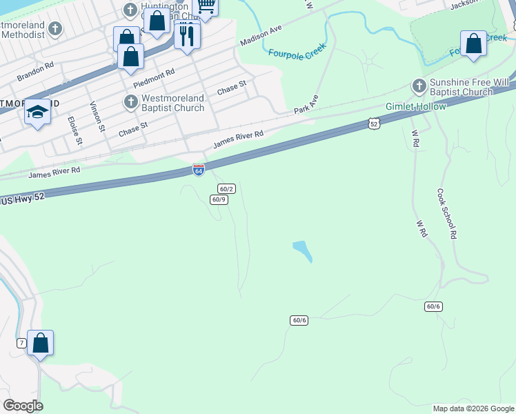 map of restaurants, bars, coffee shops, grocery stores, and more near 1680 Edgewood Drive in Huntington