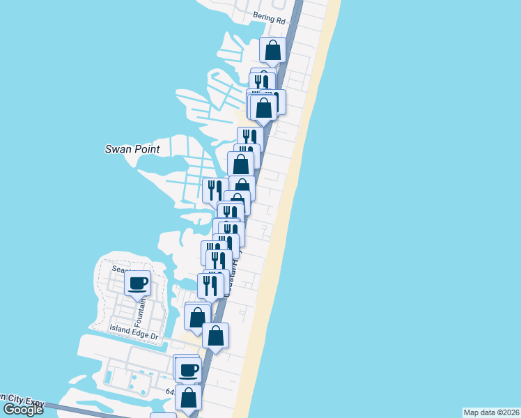 map of restaurants, bars, coffee shops, grocery stores, and more near 8 75th Street in Ocean City