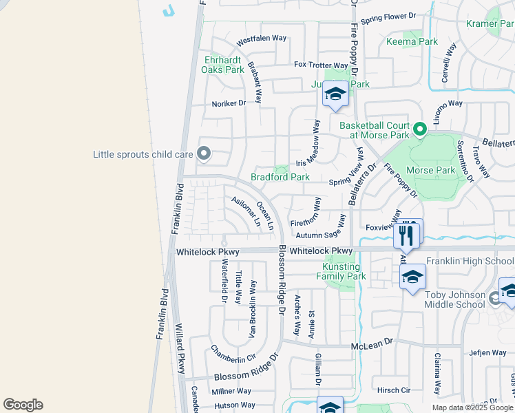 map of restaurants, bars, coffee shops, grocery stores, and more near 9976 Asilomar Lane in Elk Grove