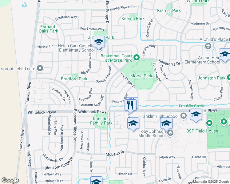 map of restaurants, bars, coffee shops, grocery stores, and more near 5511 Gold Poppy Way in Elk Grove