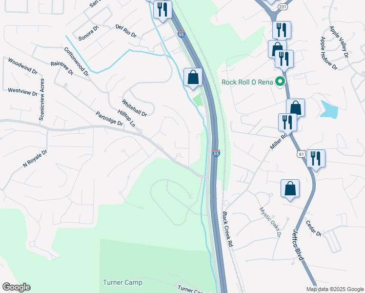 map of restaurants, bars, coffee shops, grocery stores, and more near 1595 Miller Road in Imperial