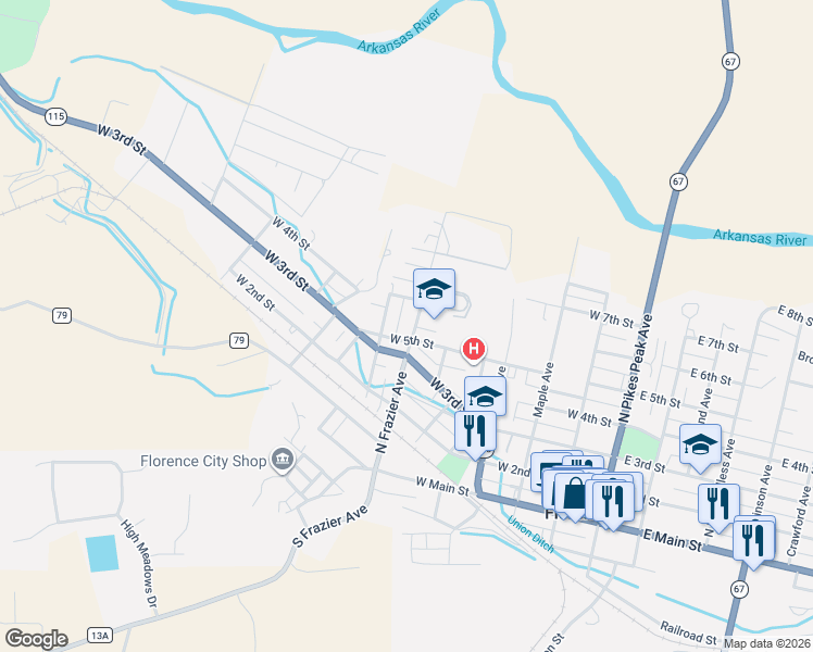 map of restaurants, bars, coffee shops, grocery stores, and more near 706 West 3rd Street in Florence