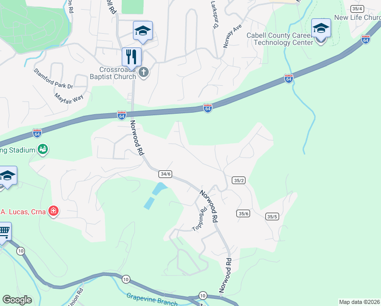 map of restaurants, bars, coffee shops, grocery stores, and more near County Road 35/2 in Huntington