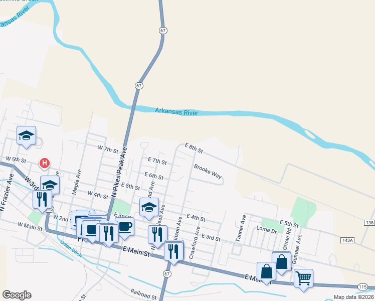 map of restaurants, bars, coffee shops, grocery stores, and more near 441 7th Terrace in Florence