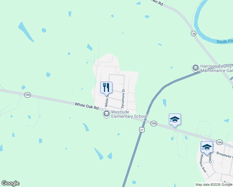 map of restaurants, bars, coffee shops, grocery stores, and more near 121 Sycamore Drive in Cynthiana