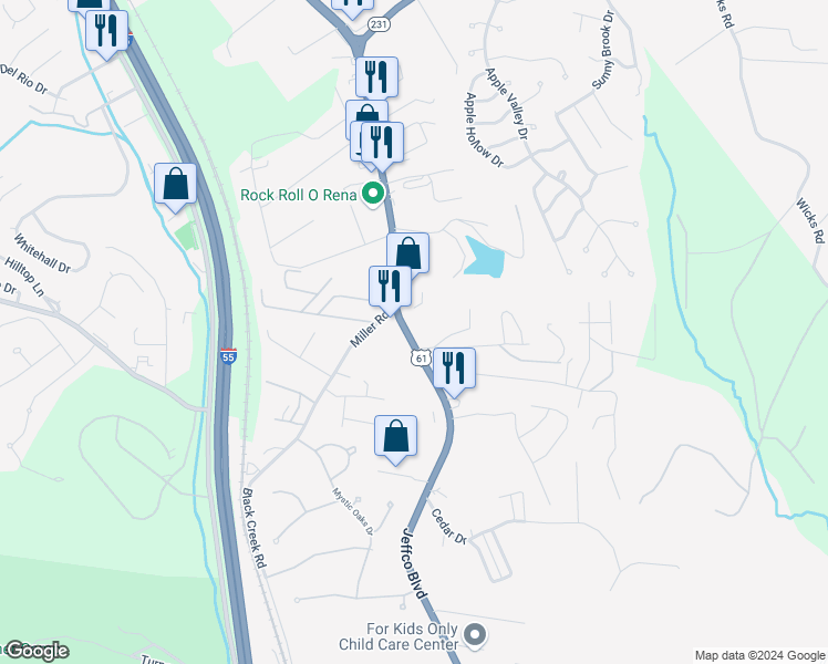 map of restaurants, bars, coffee shops, grocery stores, and more near 4328 Jeffco Boulevard in Arnold