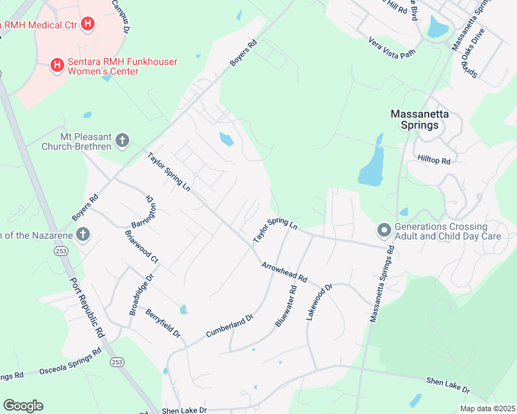 map of restaurants, bars, coffee shops, grocery stores, and more near 1411 Taylor Grove Lane in Harrisonburg