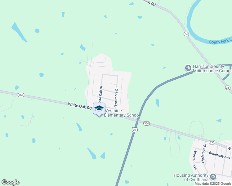 map of restaurants, bars, coffee shops, grocery stores, and more near Sycamore Drive in Cynthiana