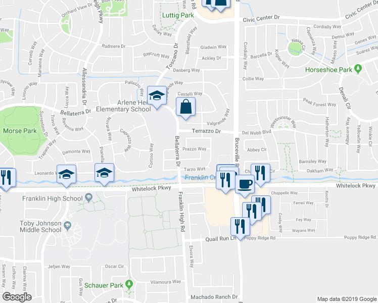 map of restaurants, bars, coffee shops, grocery stores, and more near 7004 Prazzo Way in Elk Grove