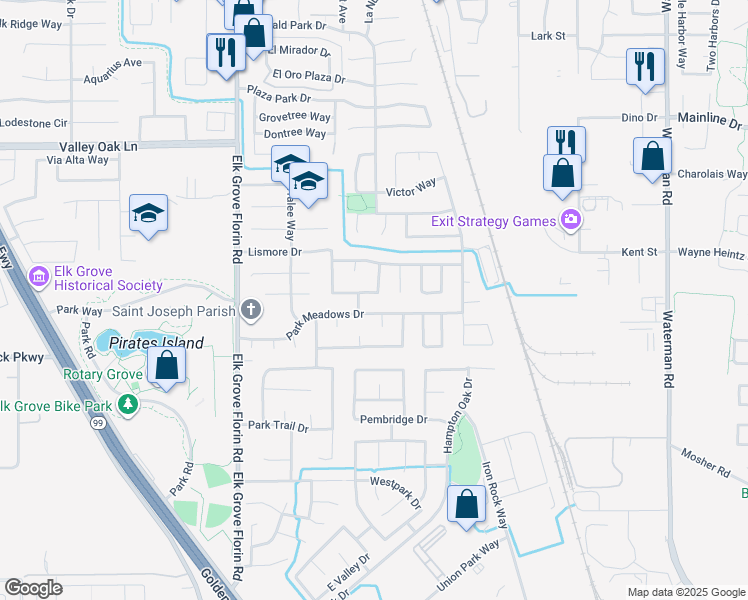 map of restaurants, bars, coffee shops, grocery stores, and more near 9972 Stone Oak Way in Elk Grove