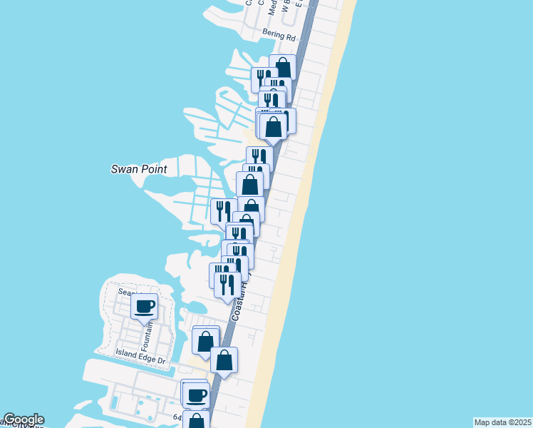 map of restaurants, bars, coffee shops, grocery stores, and more near 12 77th Street in Ocean City