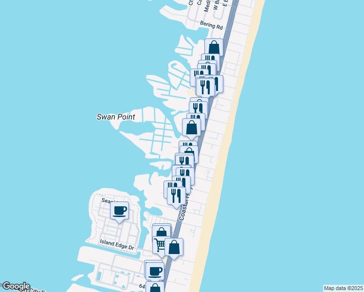 map of restaurants, bars, coffee shops, grocery stores, and more near 202 76th Street in Ocean City