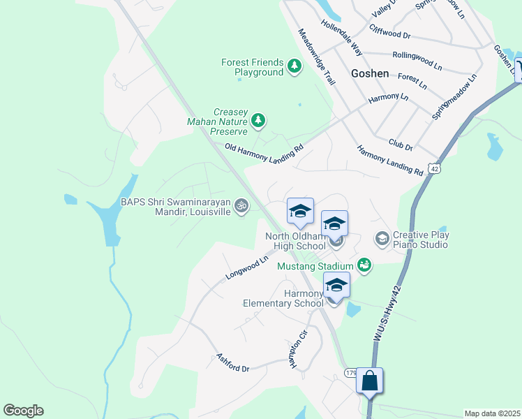 map of restaurants, bars, coffee shops, grocery stores, and more near North State Highway 1793 in Goshen