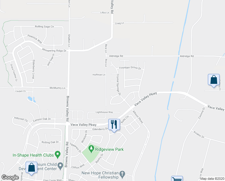 map of restaurants, bars, coffee shops, grocery stores, and more near 342 Lockeford Springs Court in Vacaville