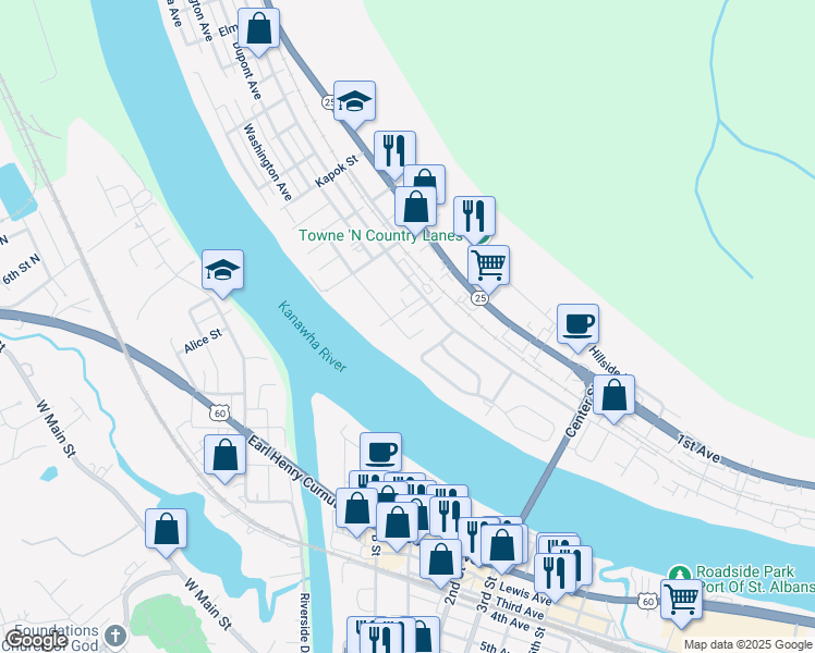 map of restaurants, bars, coffee shops, grocery stores, and more near 231 Lee Avenue in Nitro