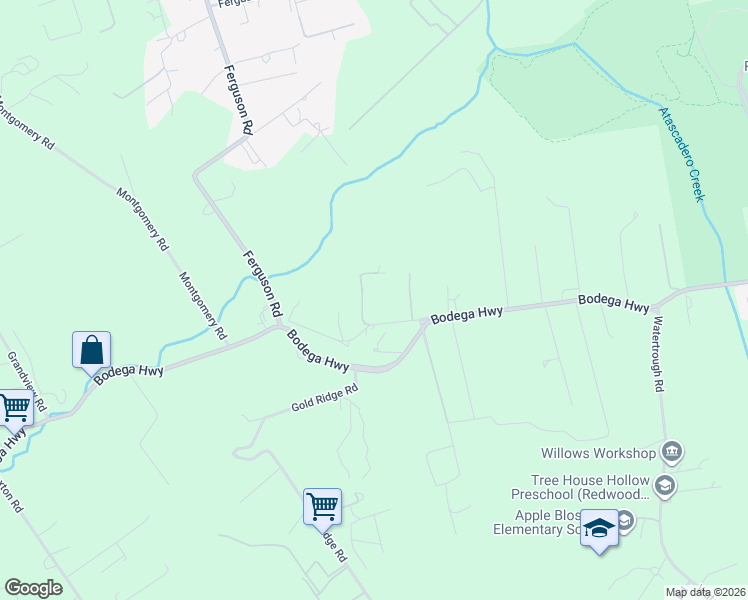 map of restaurants, bars, coffee shops, grocery stores, and more near 9304 Spring Hill School Road in Sebastopol