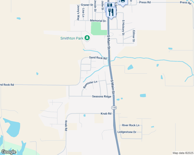 map of restaurants, bars, coffee shops, grocery stores, and more near 4517 Barleyridge Drive in Smithton