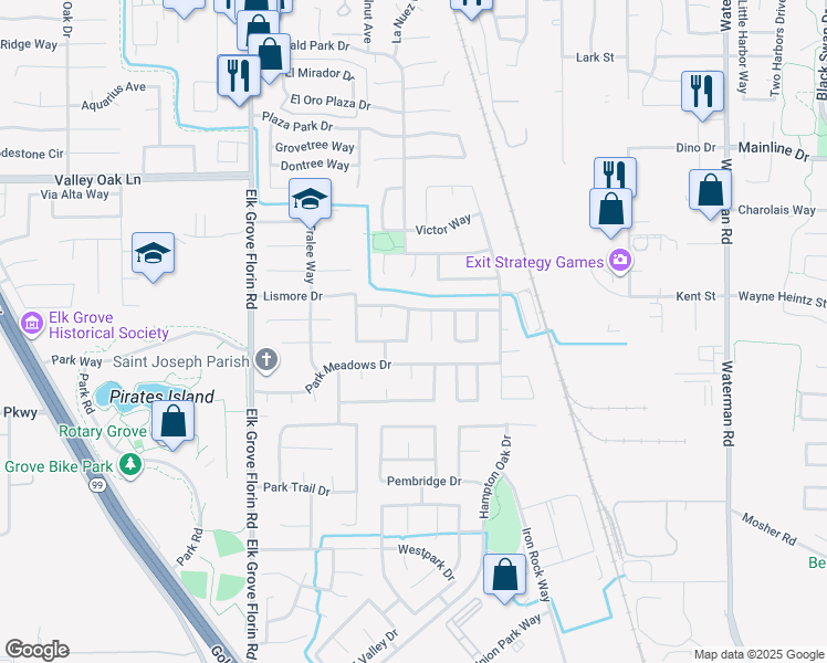 map of restaurants, bars, coffee shops, grocery stores, and more near 9972 Stone Oak Way in Elk Grove