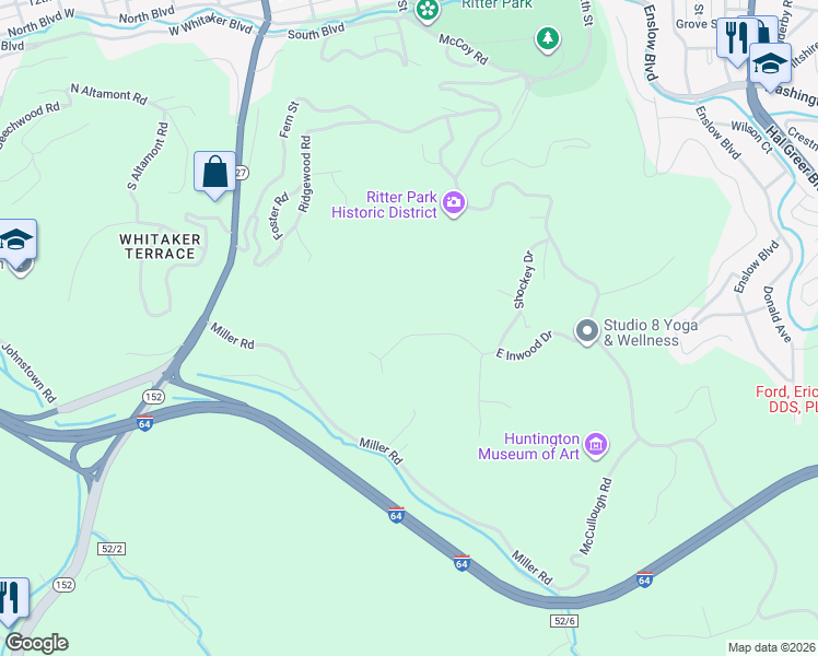 map of restaurants, bars, coffee shops, grocery stores, and more near 546 North Inwood Drive in Huntington