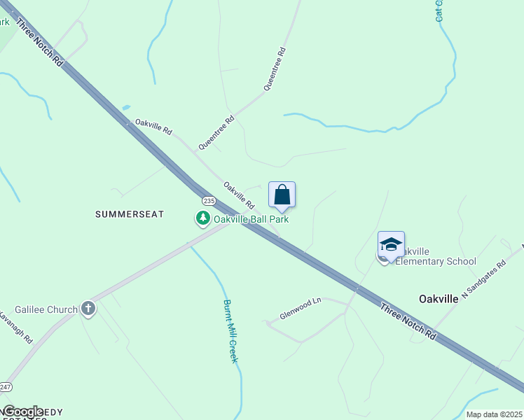 map of restaurants, bars, coffee shops, grocery stores, and more near 41106 Oakville Road in Mechanicsville