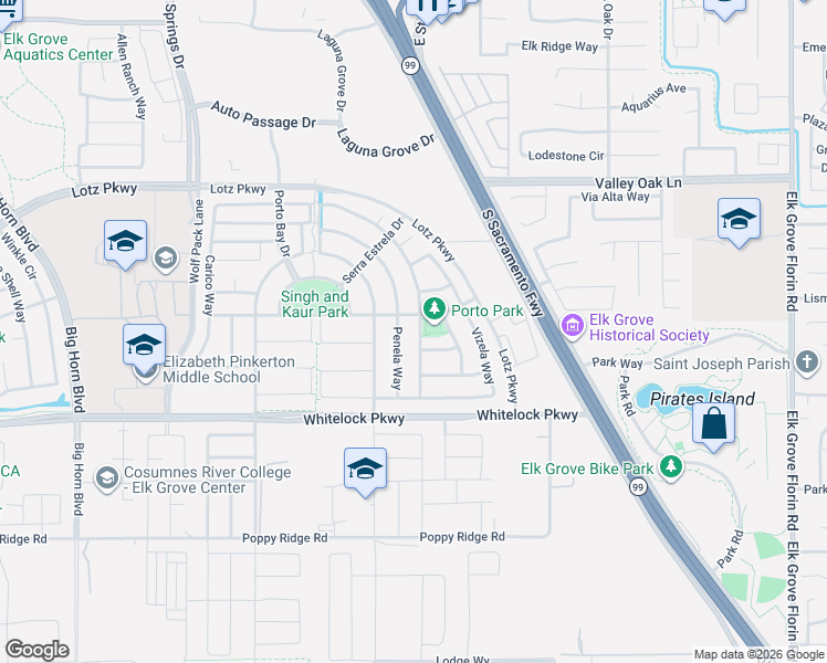 map of restaurants, bars, coffee shops, grocery stores, and more near 9928 Sintra Way in Elk Grove