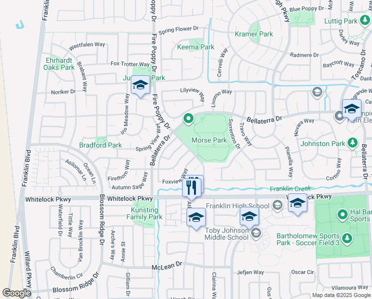 map of restaurants, bars, coffee shops, grocery stores, and more near 5612 Birdview Way in Elk Grove