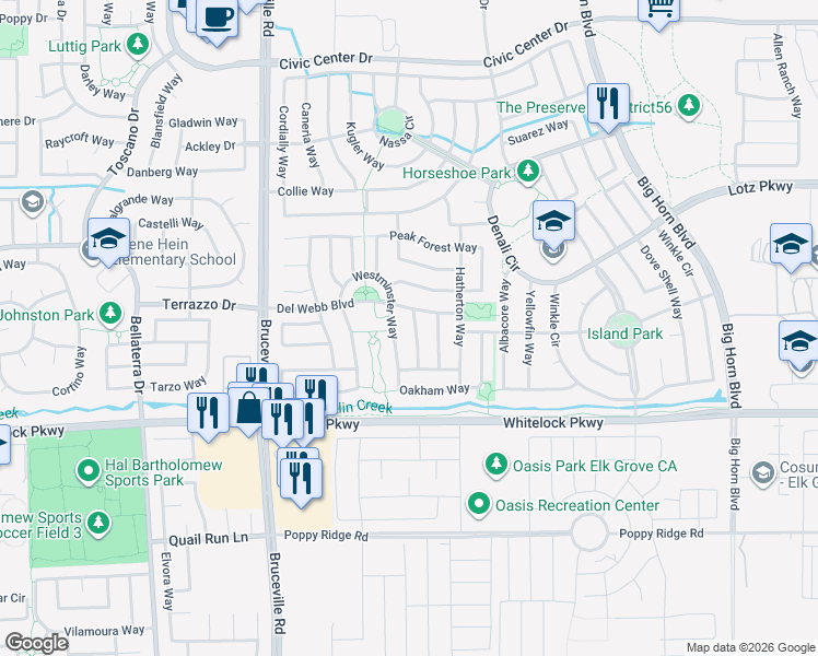 map of restaurants, bars, coffee shops, grocery stores, and more near 9931 Kennet Way in Elk Grove