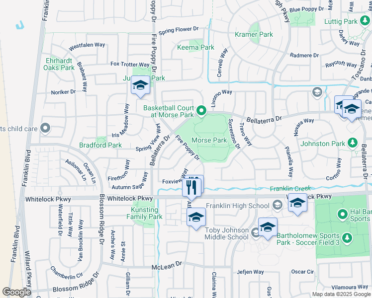 map of restaurants, bars, coffee shops, grocery stores, and more near 5701 Gold Poppy Way in Elk Grove