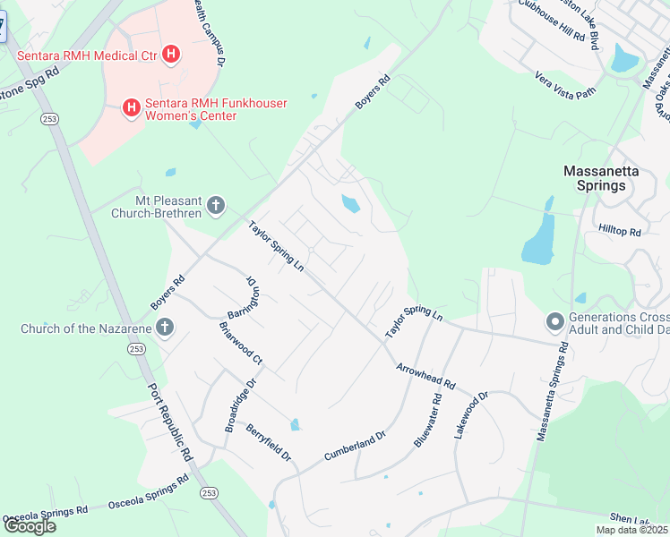 map of restaurants, bars, coffee shops, grocery stores, and more near 1463 Flowing Spring Lane in Harrisonburg