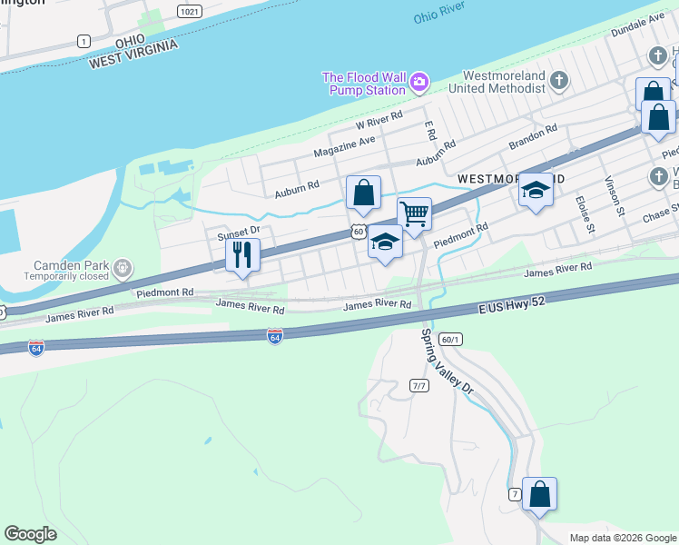 map of restaurants, bars, coffee shops, grocery stores, and more near 805 Burlington Road in Huntington