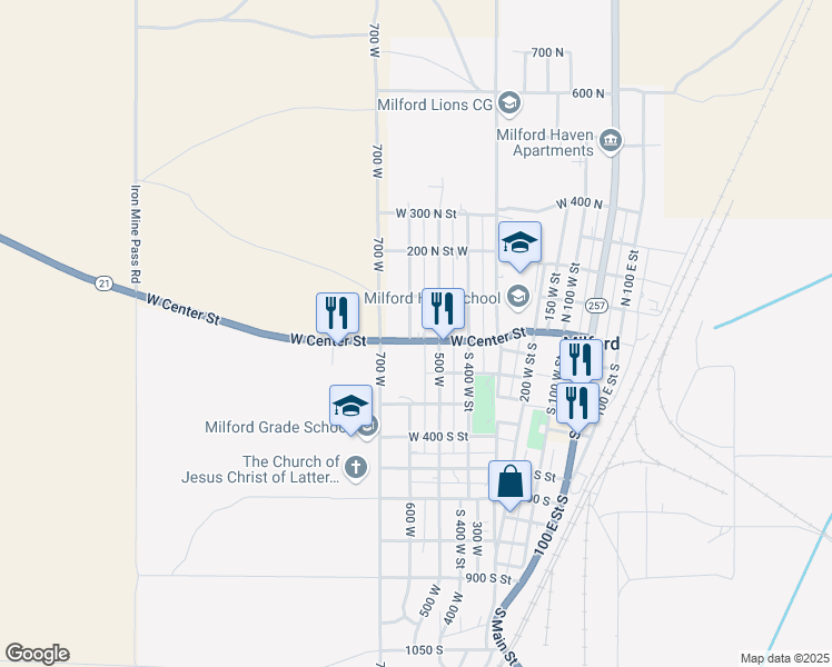 map of restaurants, bars, coffee shops, grocery stores, and more near 20 600 West Street in Milford