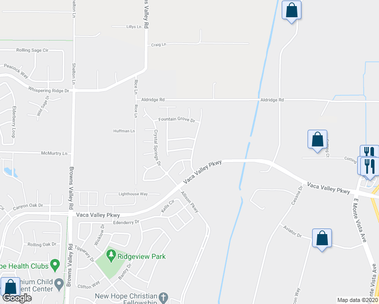 map of restaurants, bars, coffee shops, grocery stores, and more near 100 Diablo Creek Way in Vacaville