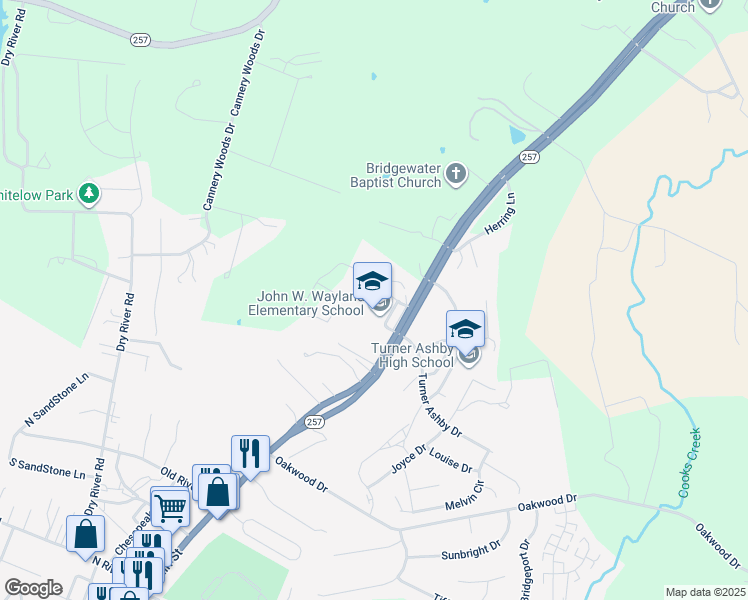 map of restaurants, bars, coffee shops, grocery stores, and more near 801 North Main Street in Bridgewater