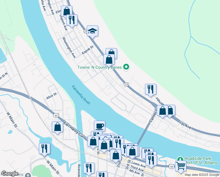 map of restaurants, bars, coffee shops, grocery stores, and more near 231 Lee Avenue in Nitro