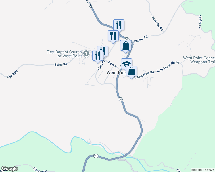 map of restaurants, bars, coffee shops, grocery stores, and more near 73 Main Street in West Point