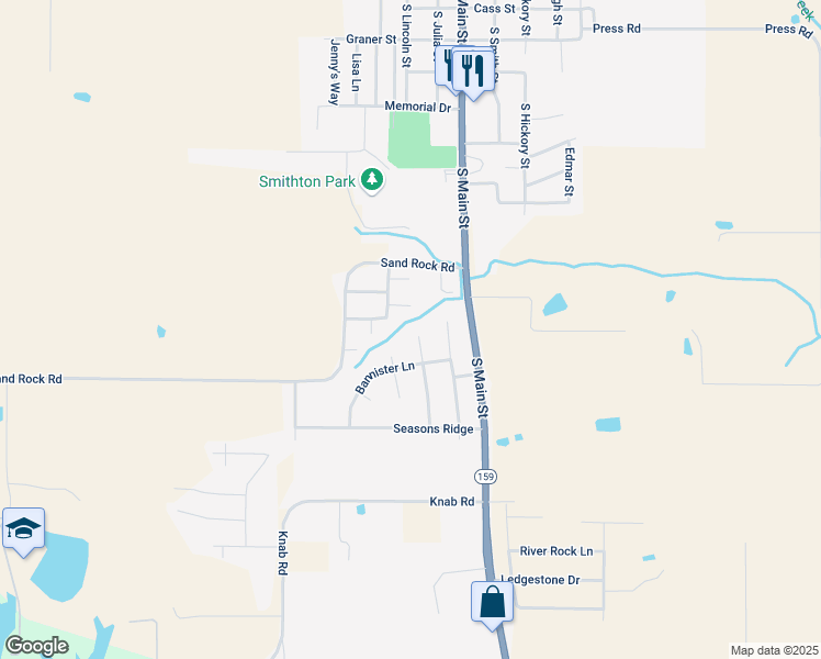 map of restaurants, bars, coffee shops, grocery stores, and more near 4517 Barleyridge Drive in Smithton