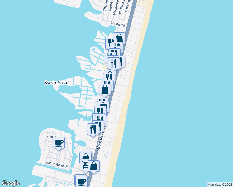 map of restaurants, bars, coffee shops, grocery stores, and more near 15 78th Street in Ocean City