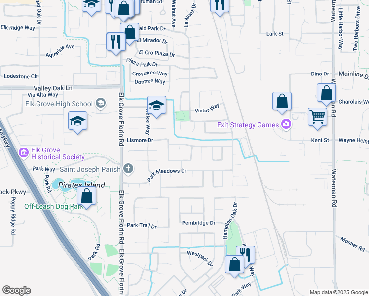 map of restaurants, bars, coffee shops, grocery stores, and more near 9941 Stone Oak Way in Elk Grove