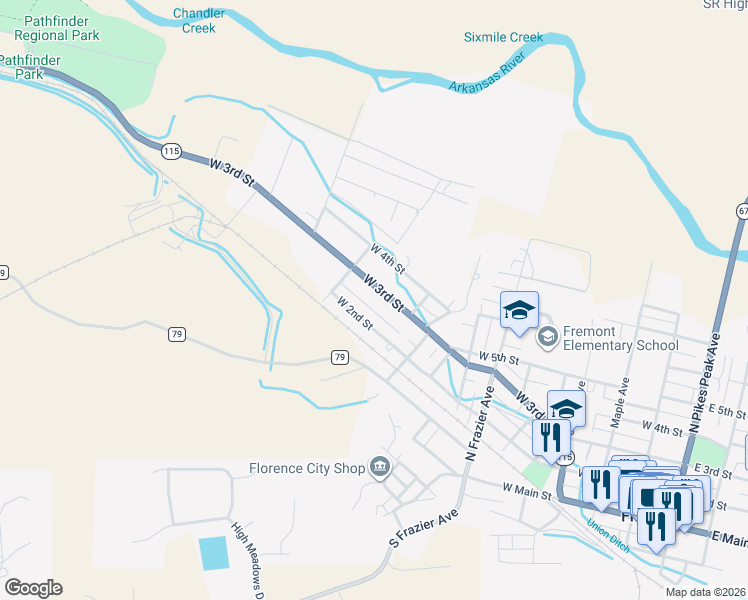 map of restaurants, bars, coffee shops, grocery stores, and more near 1124 W 2nd St in Florence