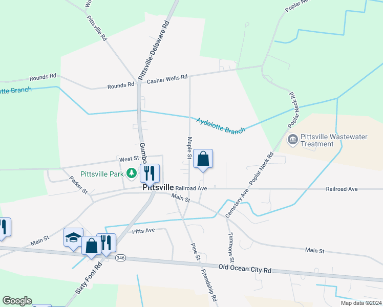 map of restaurants, bars, coffee shops, grocery stores, and more near 7555 Maple Street in Pittsville