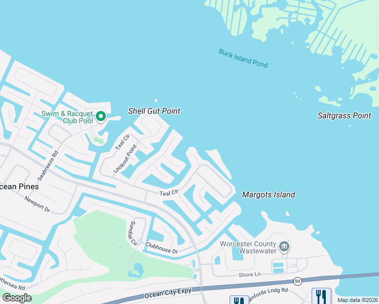 map of restaurants, bars, coffee shops, grocery stores, and more near 159 Teal Circle in Ocean Pines