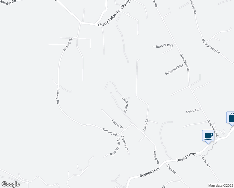 map of restaurants, bars, coffee shops, grocery stores, and more near 512 Sandretto Drive in Sebastopol