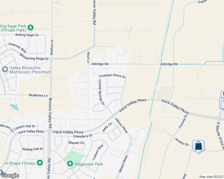 map of restaurants, bars, coffee shops, grocery stores, and more near 142 Skyline Ranch Drive in Vacaville