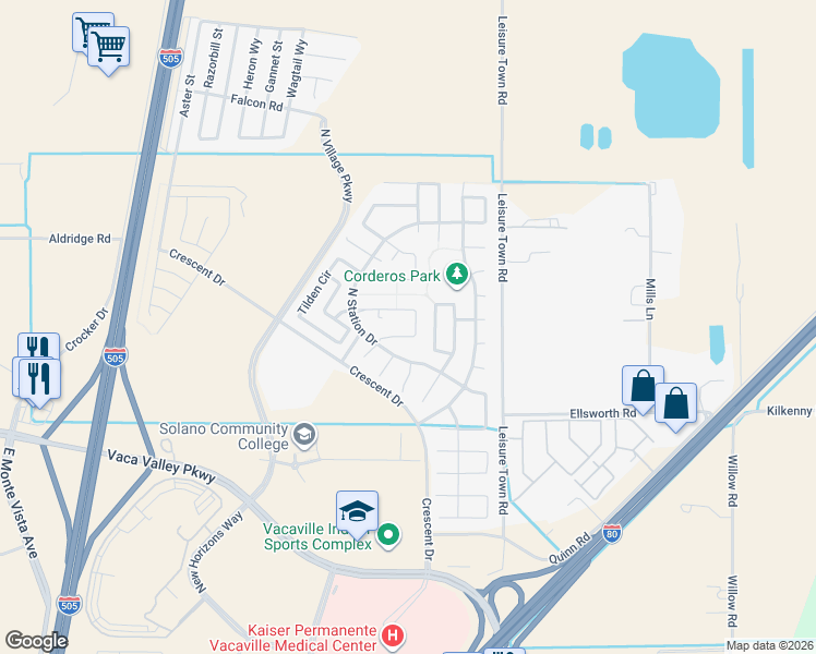 map of restaurants, bars, coffee shops, grocery stores, and more near 584 Del Mar Circle in Vacaville